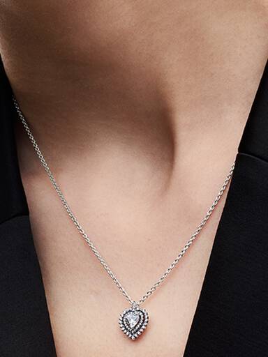 Collana Donna Con Ciondolo Cuore In Argento 925 E Zirconia Cubica, Punto Luce, Catenina Forzatina 40+5cm, Regalo Idea Per Fidanzata E Moglie