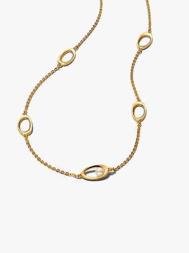 Collana Ovali Linea Sinuosa e Perla D'Acqua Dolce Coltivata