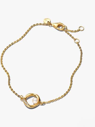 Bracciale Cerchio Linea Sinuosa con Perla d'Acqua Dolce Coltivata e Pavè
