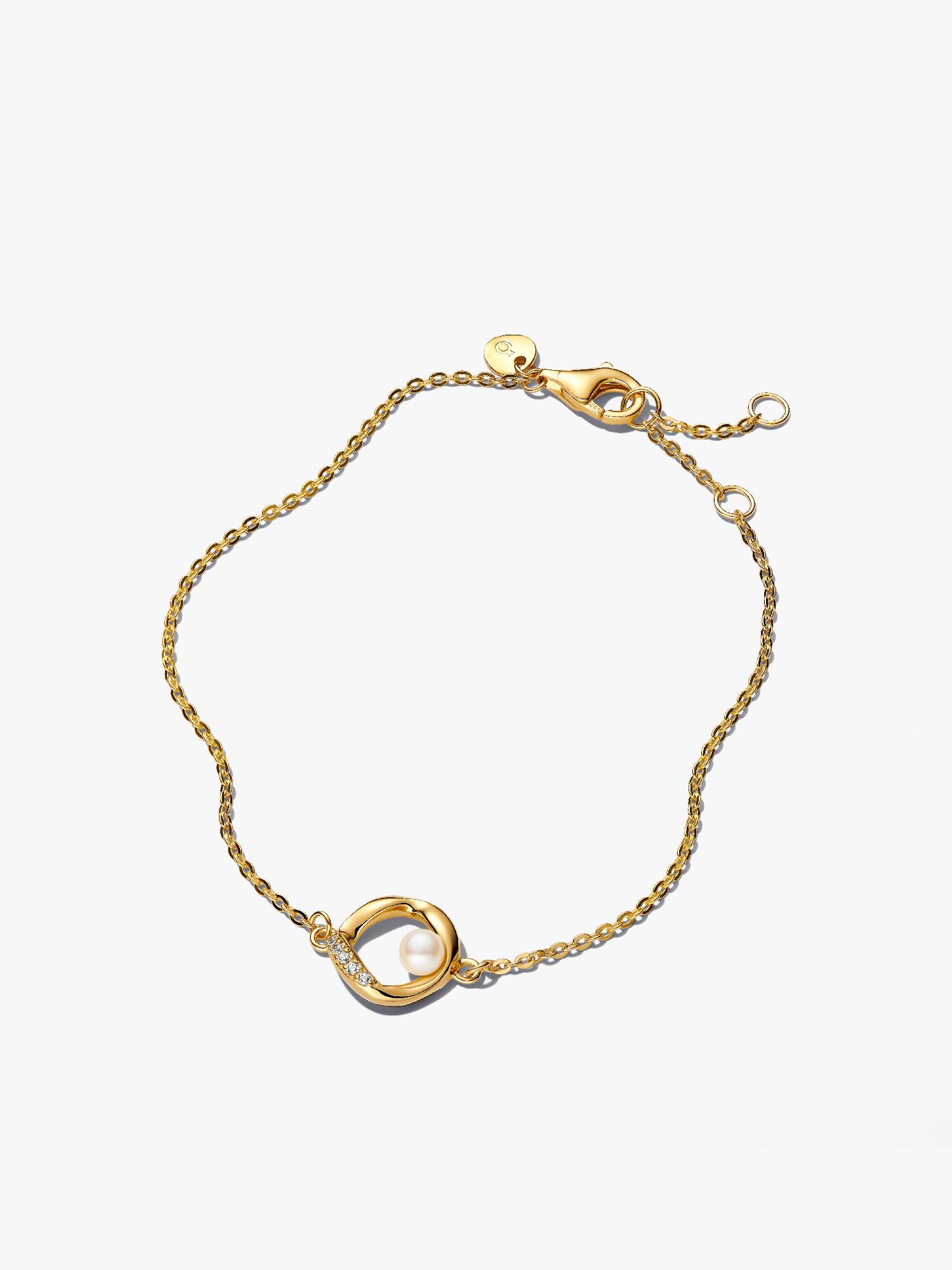 Bracciale Cerchio Linea Sinuosa con Perla d'Acqua Dolce Coltivata e Pavè