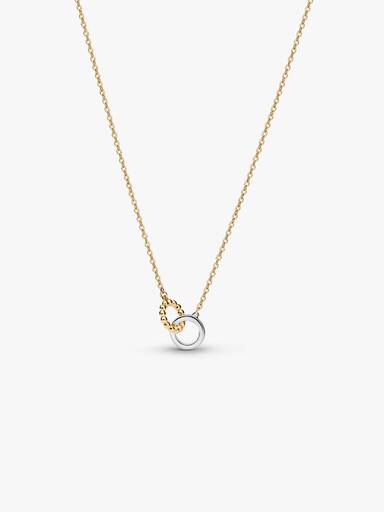 Collana Cerchi Intrecciati Sfere e Pavé