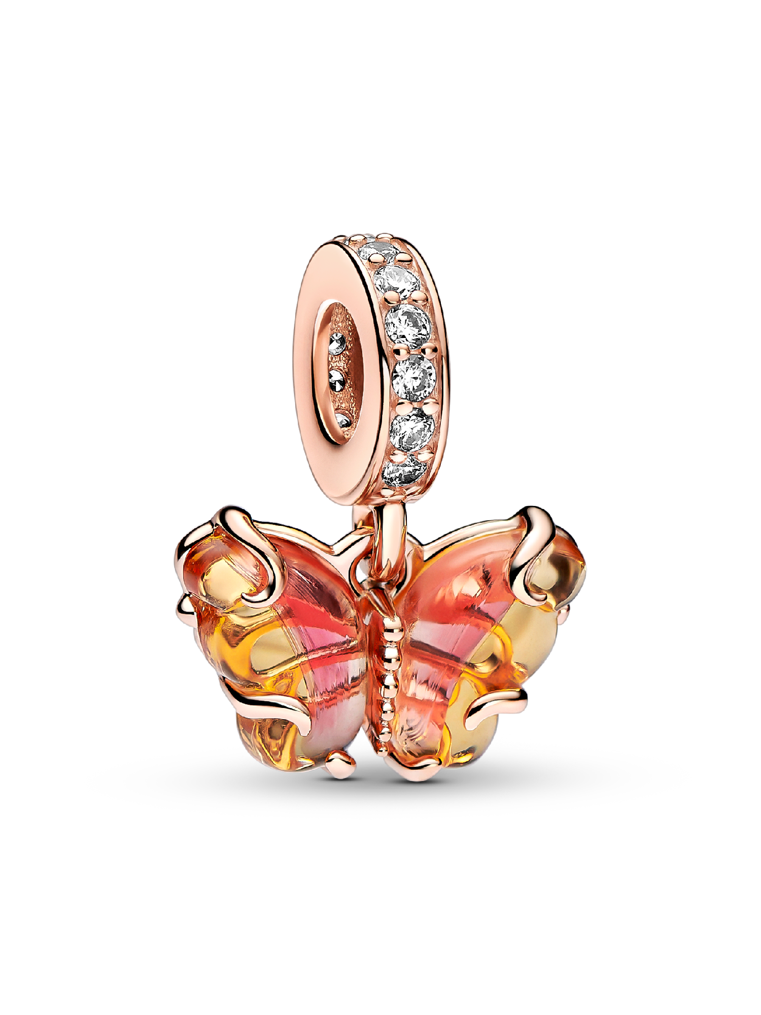 Charm Pendente Farfalla Vetro di Murano Arancione e Rosa
