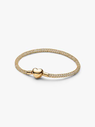 Bracciale Maglia Mesh con pietre luminose e Chiusura a Cuore
