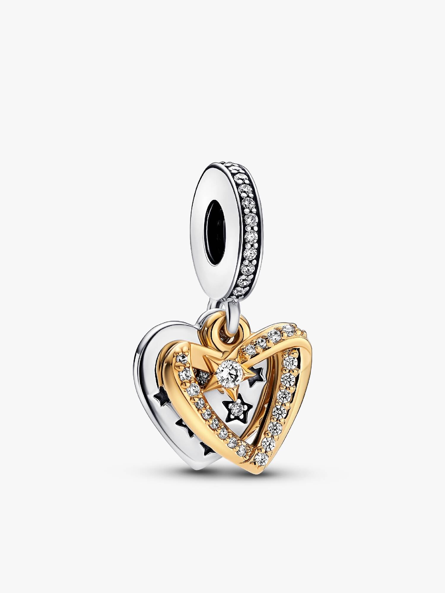 Charm pendente doppio Cuori e stella cadente