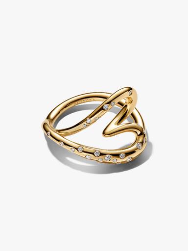 Anello Cuore Linea Sinuosa con Pietre Luminose
