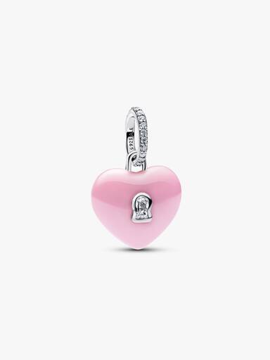 Charm Pendente Lucchetto Cuore Rosa "Yours" in ceramica
