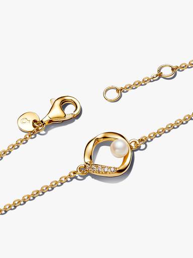 Bracciale Cerchio Linea Sinuosa con Perla d'Acqua Dolce Coltivata e Pavè