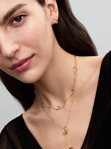 Collana Ovali Linea Sinuosa e Perla D'Acqua Dolce Coltivata