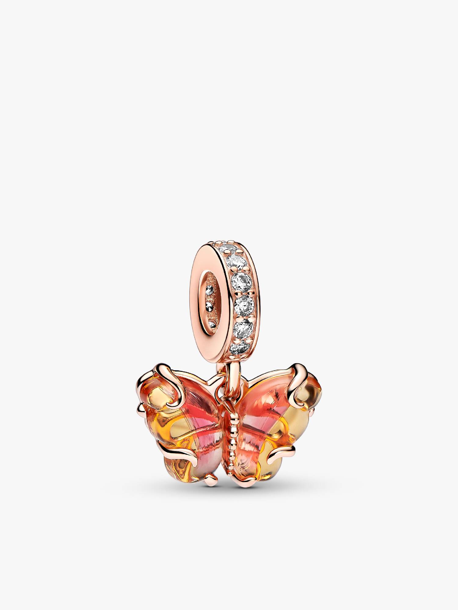 Charm Pendente Farfalla Vetro di Murano Arancione e Rosa