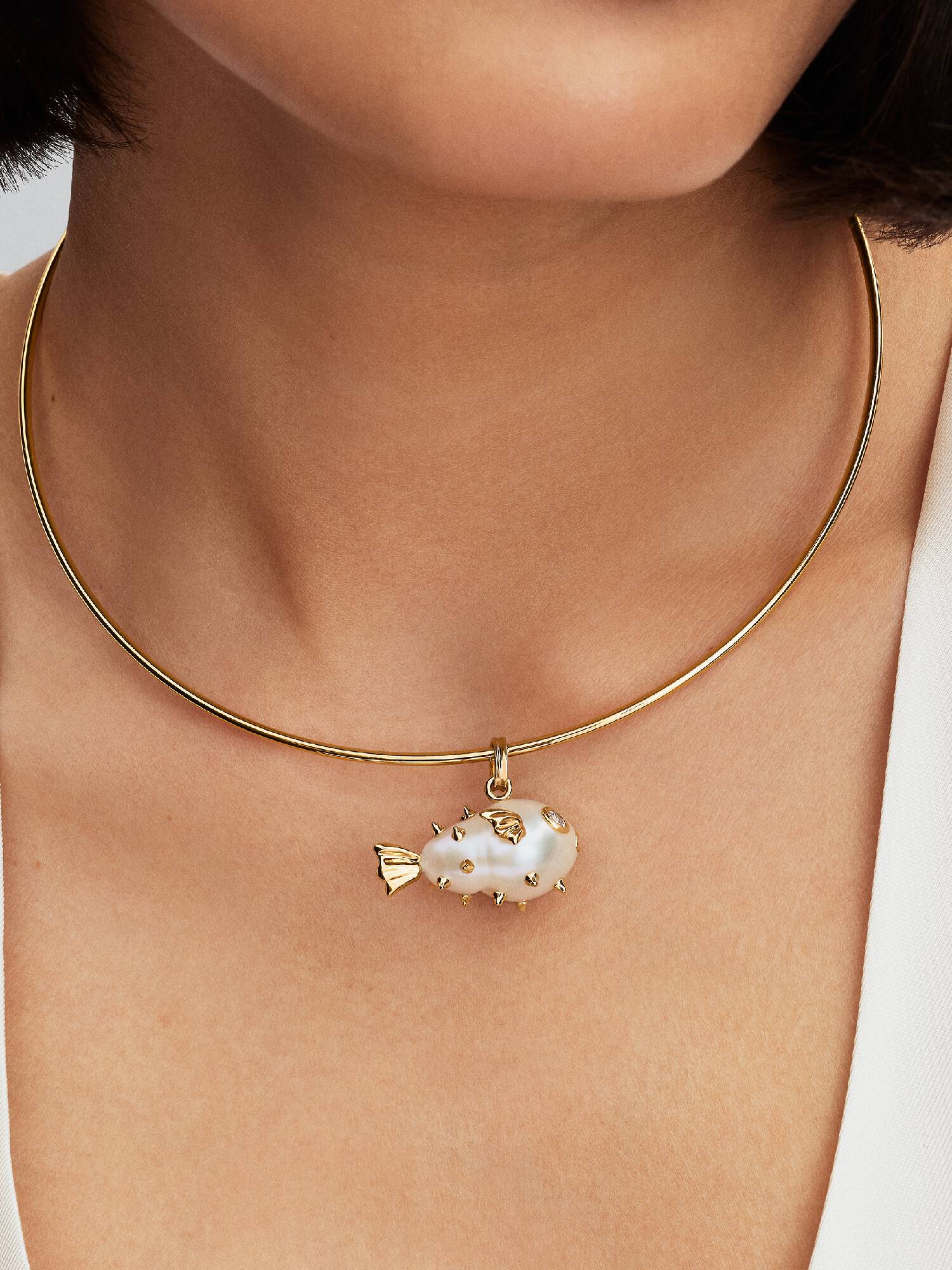 Charm Pendente Pesce Palla XL con Perla Barocca d’Acqua Dolce Coltivata