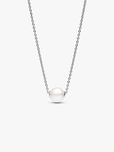 Tuscany Silver Collana Con Pendente Nodo E Perla D'Acqua Dolce 9mm - Argento Sterling 925 Ipoallergenico, Catena Grumetta 46cm