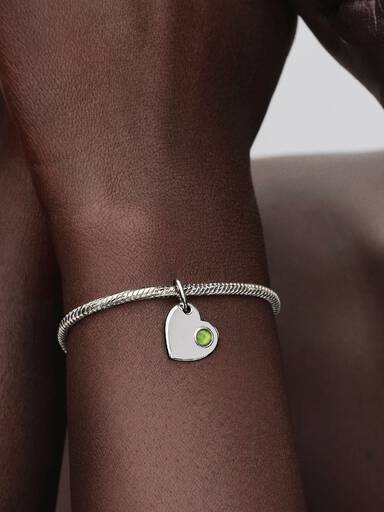 Charm Pendente Cuore con Pietra Verde Agosto da incidere