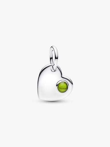 Charm Pendente Cuore con Pietra Verde Agosto da incidere