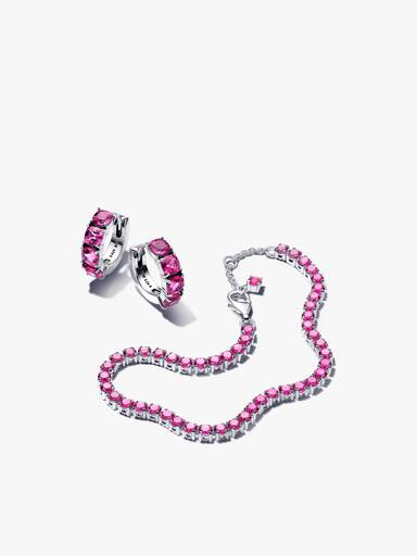 Set Bracciale e Orecchini Cristalli Rosa Scuro