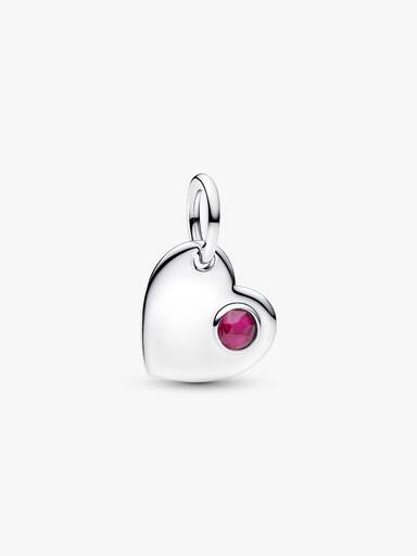 Charm Pendente Cuore con Pietra Rossa Luglio da incidere