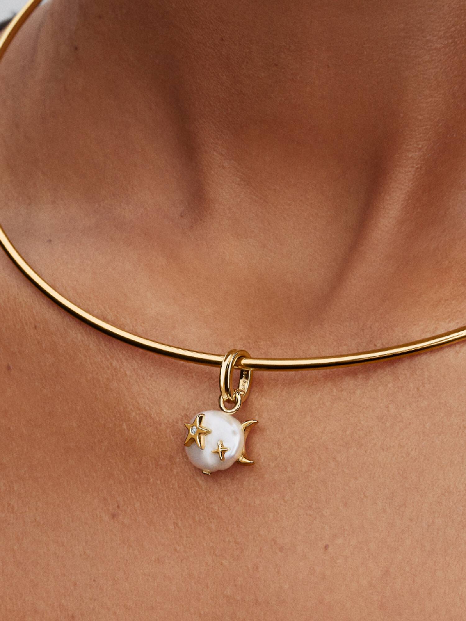 Charm Pendente Nuvola, Luna e Stella con Perla Barocca d’Acqua Dolce Coltivata