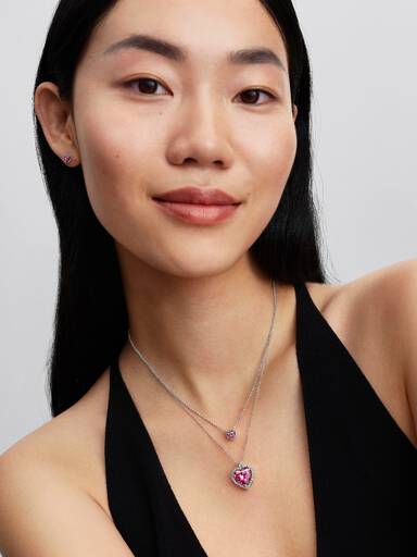 Collana Cuore in Rilievo Rosa Grande