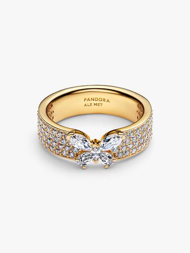 Anello Fascia Pavè con Farfalla Luminosa