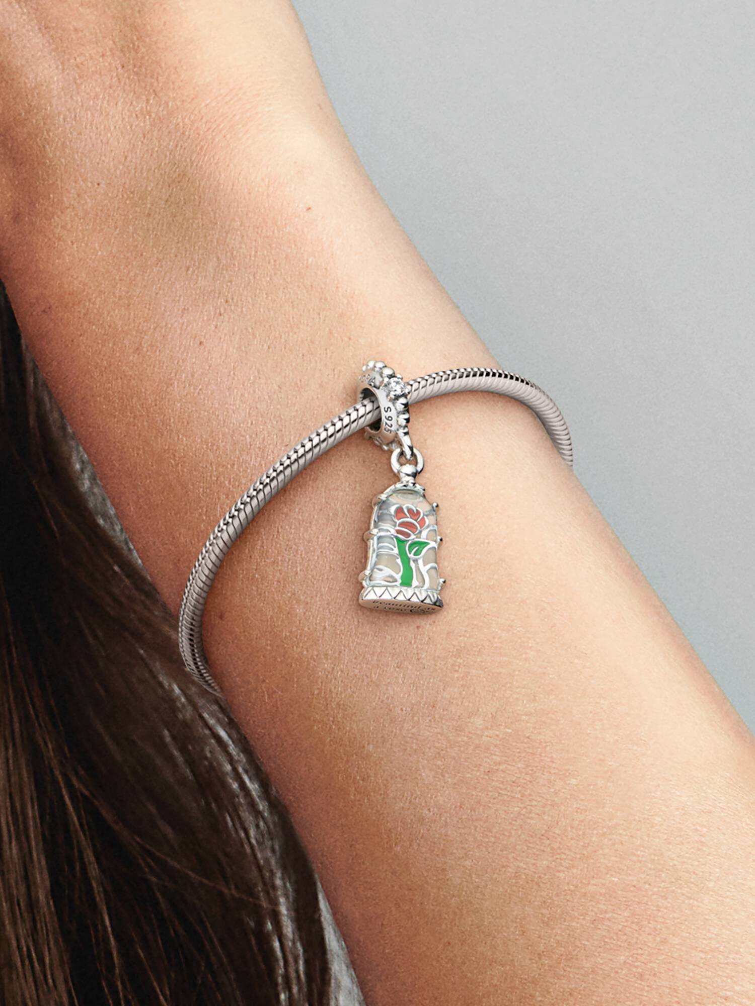 Disney, La Bella e la Bestia, Charm Pendente Rosa Incantata