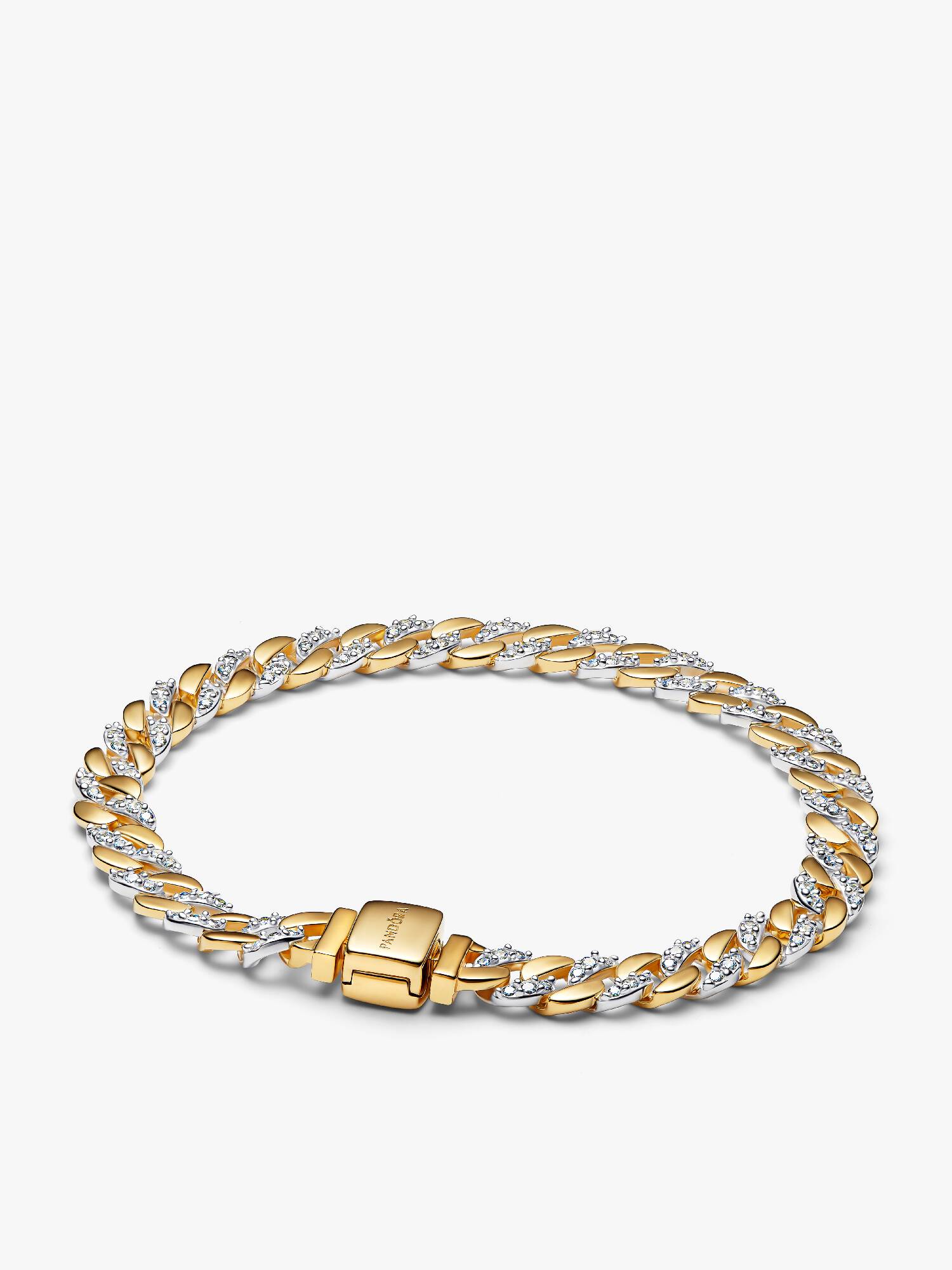 Bracciale Catena Maglia Cubana Bicolore con Pavè