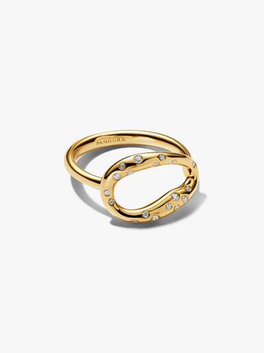 Anello Ovale Linea Sinuosa con Pietre Luminose