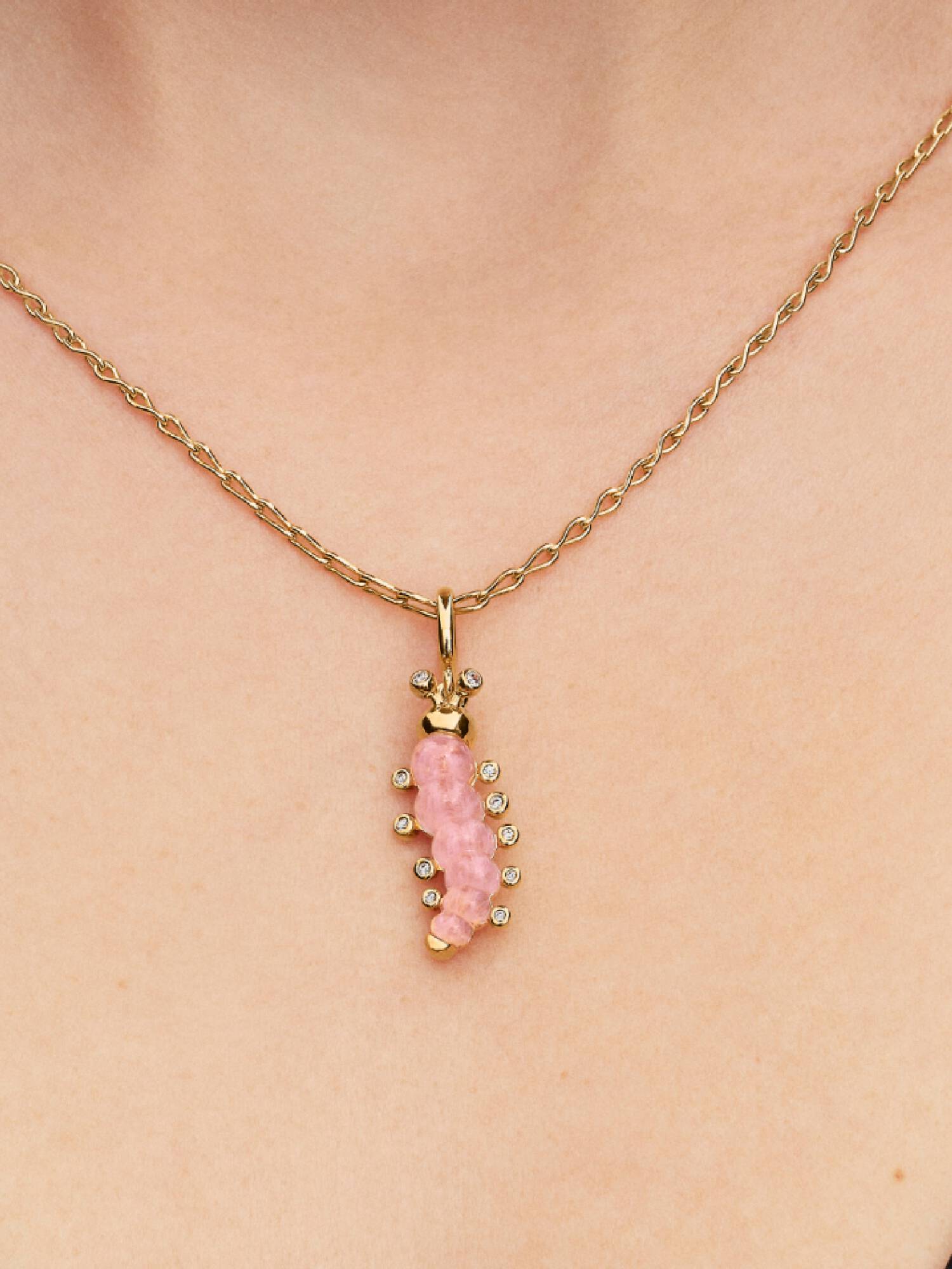 Charm Pendente Bruco Rosa Vetro di Murano 