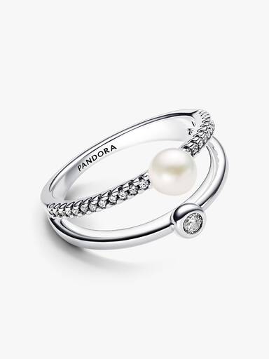 Anello Doppia Fascia con Perla d’Acqua Dolce Coltivata e Pavè
