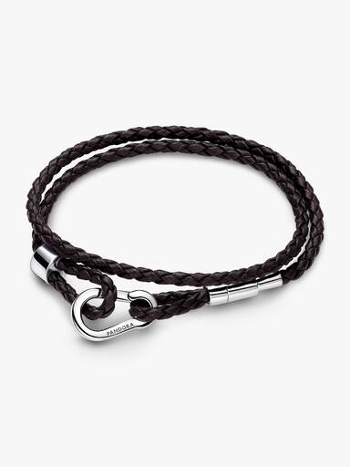 Bracciale Moments in Pelle Marrone Doppio con Chiusura a Moschettone Regolabile