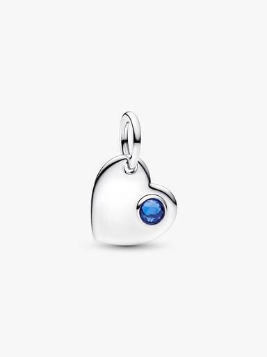 Charm Pendente Cuore con Pietra Blu Settembre da incidere