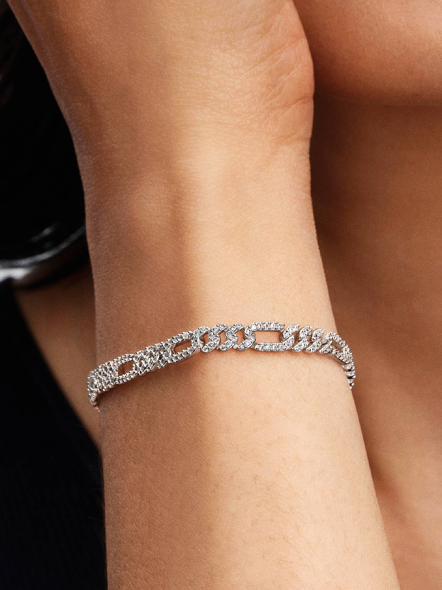 Bracciale Catena Maglia Cubana Pavè con Ovali