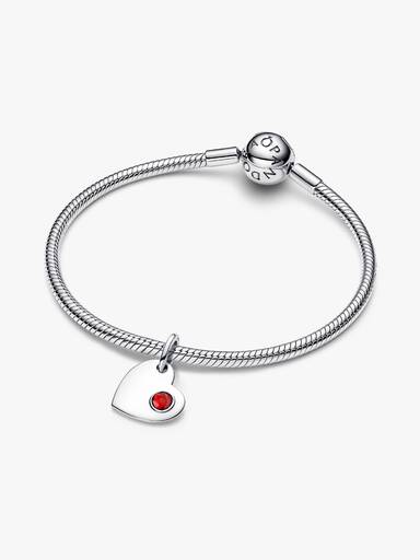 Charm Pendente Cuore con Pietra Rossa Scuro Gennaio da incidere