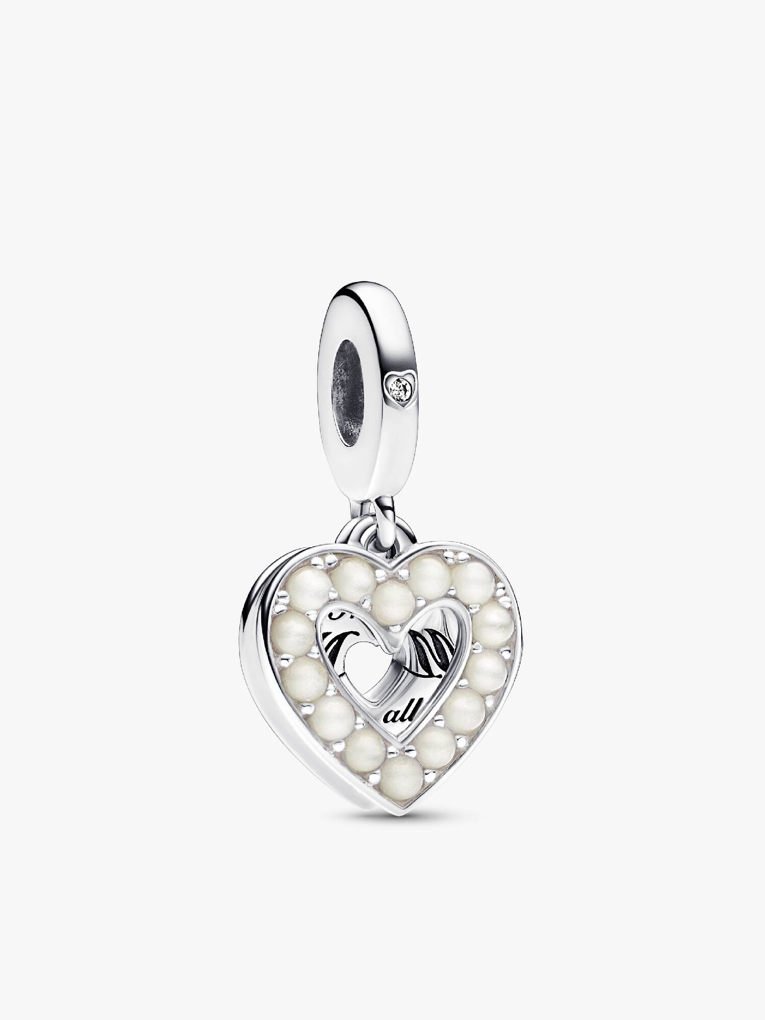 Charm Pendente Doppio Cuore con Perle d’Acqua Dolce Coltivate