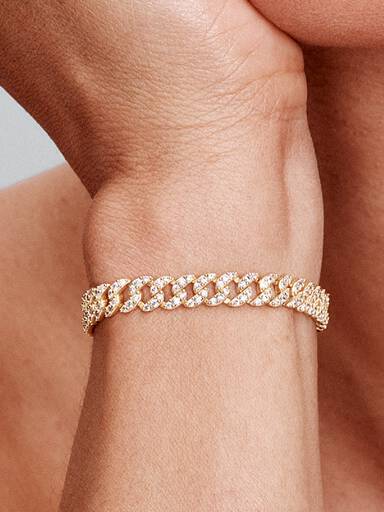 Bracciale Catena Maglia Cubana Pavè