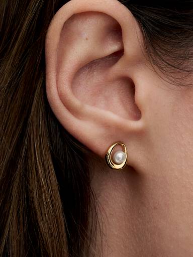 Orecchini Linea Sinuosa Ovale con Perla d'Acqua Dolce Coltivata