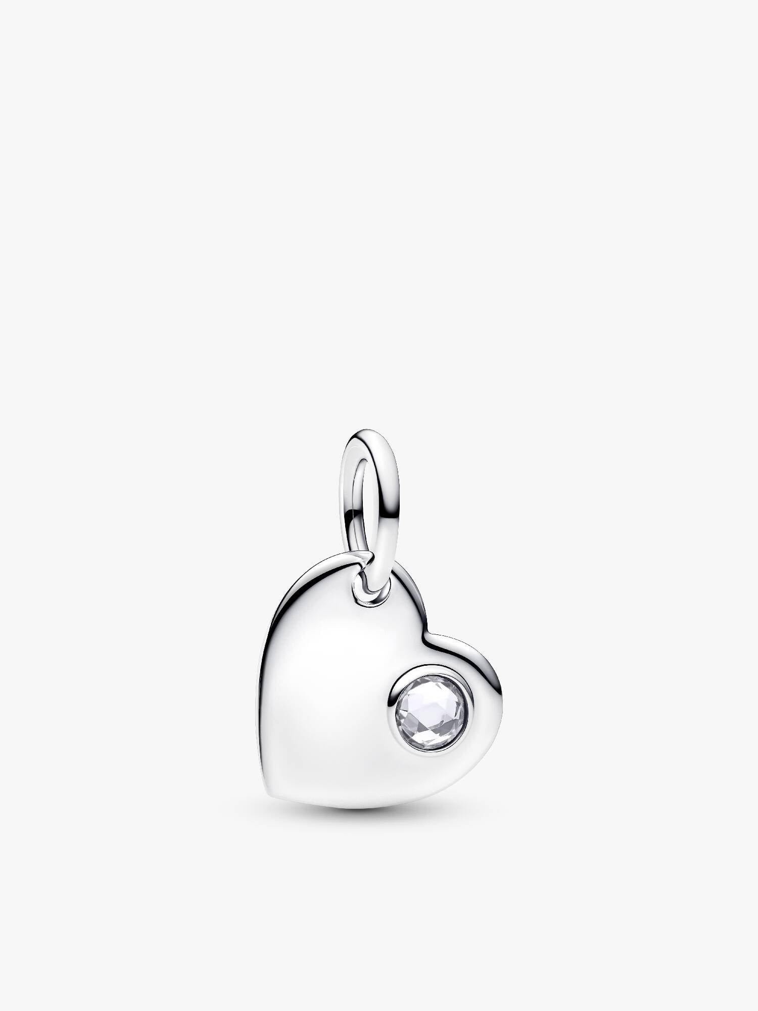Charm Pendente Cuore con Pietra Bianca Aprile da incidere