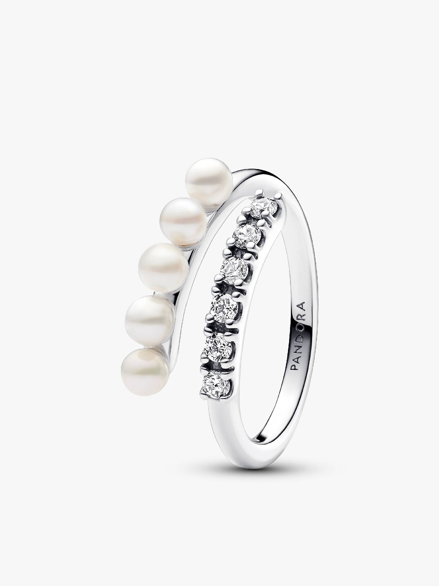 Anello Intreccio con Perle d’Acqua Dolce Coltivate e Pavè