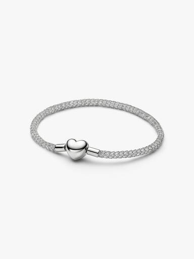 Bracciale Maglia Mesh con pietre luminose e Chiusura a Cuore