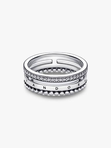 Anello Tripla Fascia con Logo, Pavé e Sfere