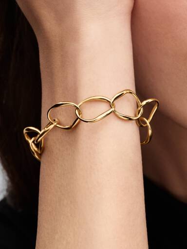 SINGULARU Bracciale Rigido Line Chain Donna – Acciaio Placcato Oro 18kt – Minimal E Elegante, Diametro 6,5x4,5 Cm