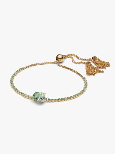 Bridgerton, Bracciale Tennis regolabile con Cristalli Verdi e Farfalla
