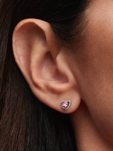 Orecchini Pixel Cuore Argento 925 Con Zirconi Rosa | Gioiello Anallergico 0,9x0,8 Cm, Confezione Regalo