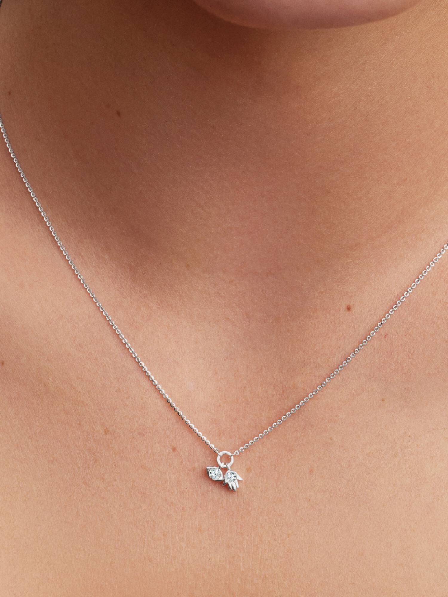 Collana Talisman Evil Eye e Mano di Fatima con diamanti creati in laboratorio
