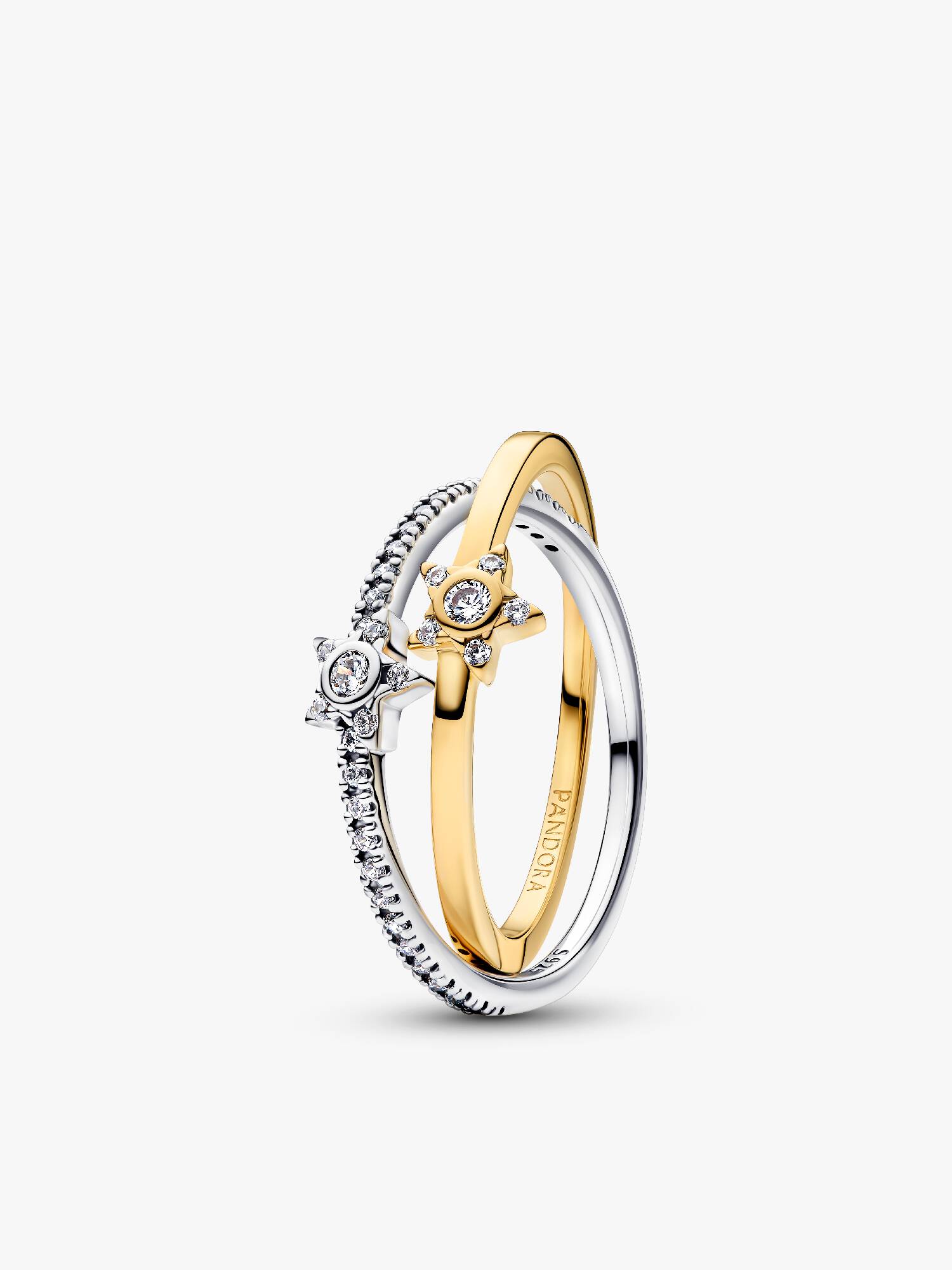 Anello Intrecciato Stelle Luminose Bicolore