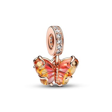 Charm Pendente Farfalla Vetro di Murano Arancione e Rosa 