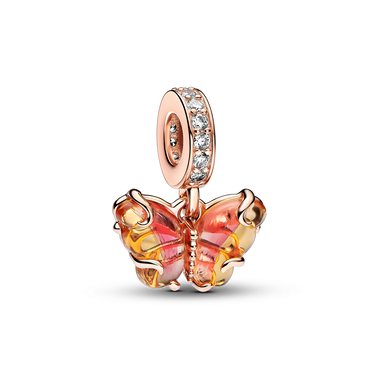 Charm Pendente Farfalla Vetro di Murano Arancione e Rosa 