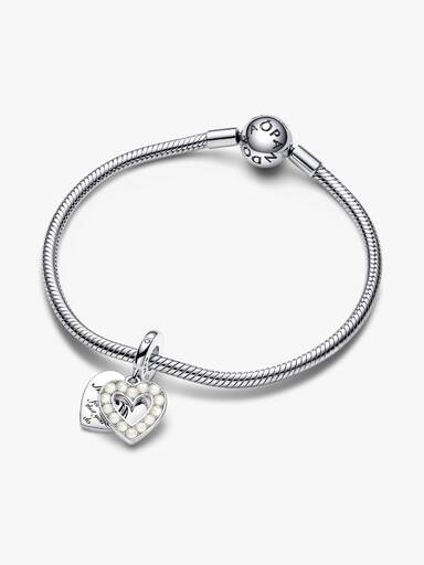 Charm Pendente Doppio Cuore con Perle d’Acqua Dolce Coltivate