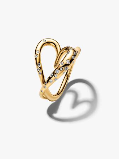 Anello Cuore Linea Sinuosa con Pietre Luminose