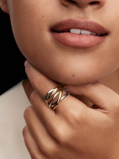 Anello Linee Intrecciate Bicolore