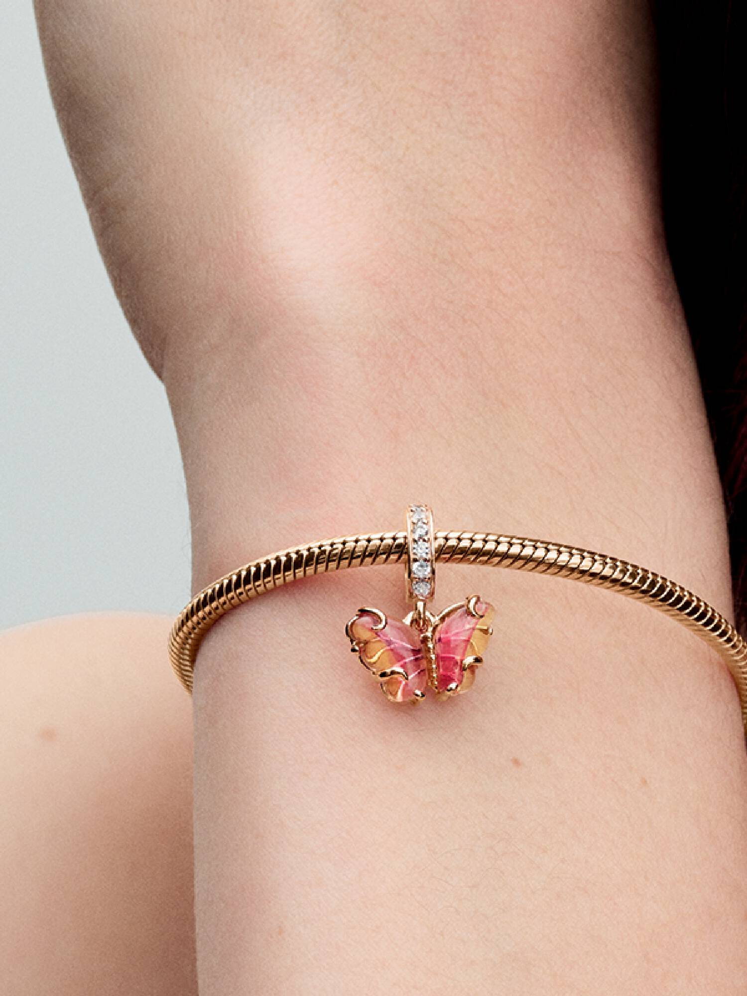 Charm Pendente Farfalla Vetro di Murano Arancione e Rosa