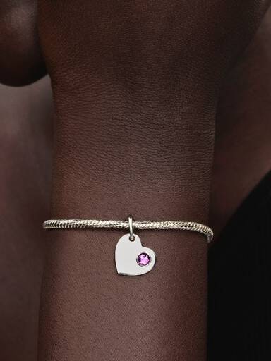 Charm Pendente Cuore con Pietra Viola Febbraio da incidere